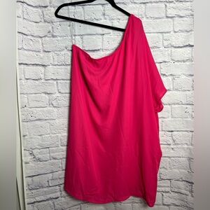 White Birch Flowy One Shoulder Top with Pockets Hot Pink